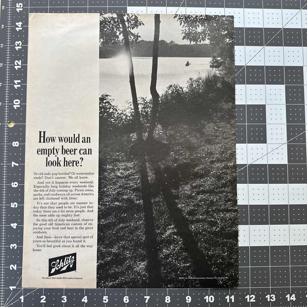 SCHLITZ BEER 1967 Vintage Ad 14.5x11.25 How Would An Empty Beer Can Look Here?